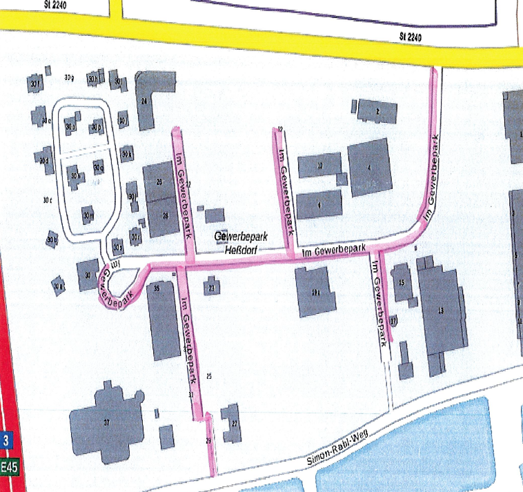 Sperrungen Gewerbepark Heßdorf 15.05.-30.06.23 wegen Glasfaserausbau 