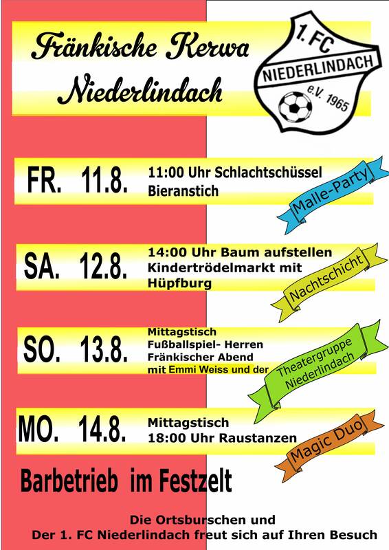 Fränkische Kerwa Niederlindach vom 11. - 14.08.2023 - Plakat
