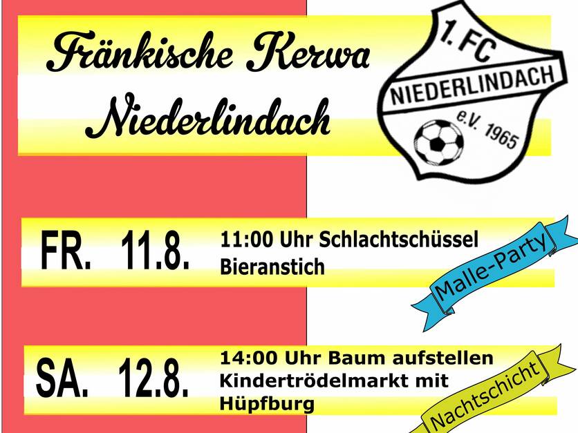 Fränkische Kerwa Niederlindach vom 11. - 14.08.2023 - Plakat