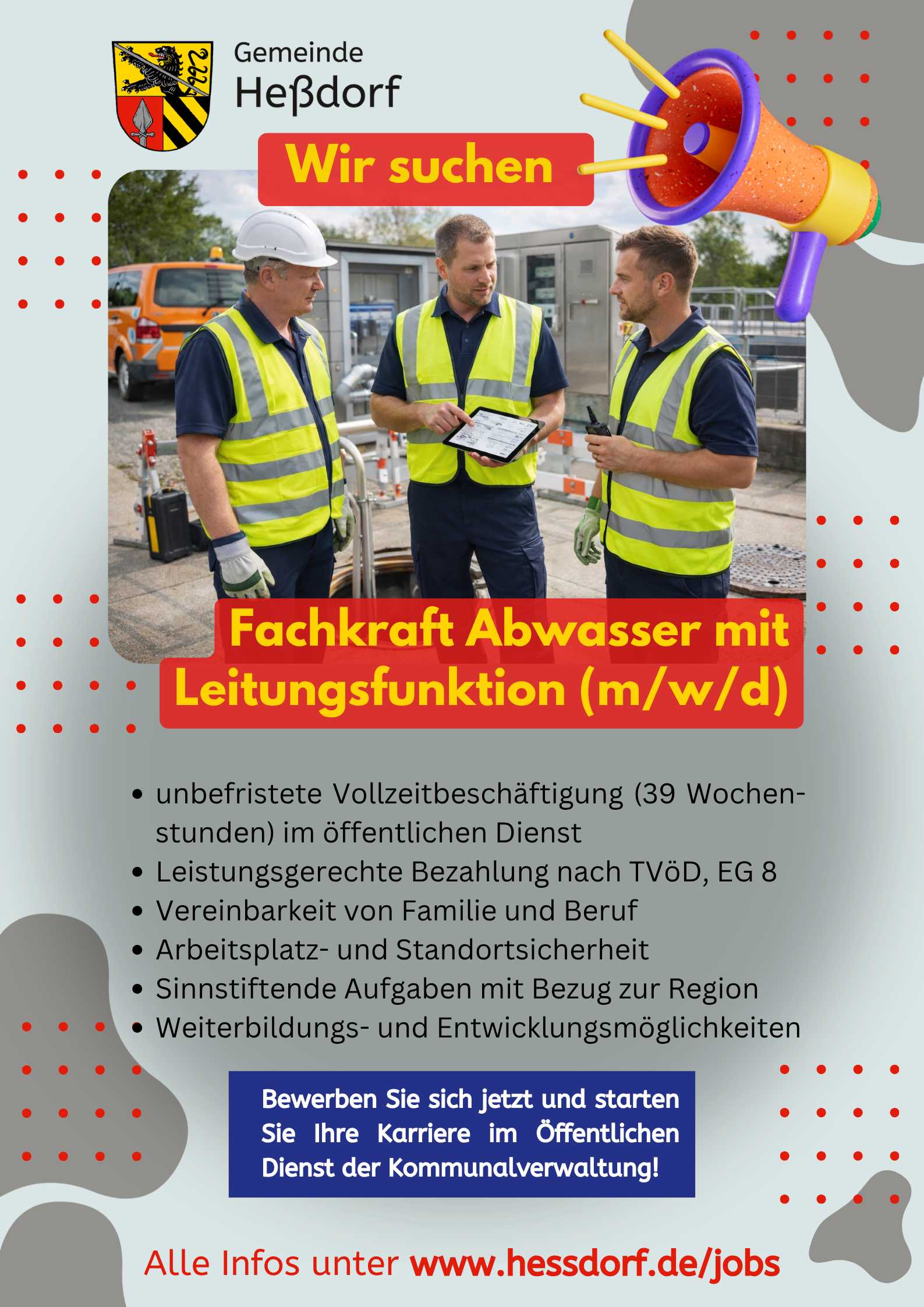 Stellenanzeige Fachkraft Abwasser mit Leitungsfunktion - Plakat